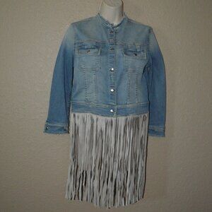 $698 Sz S The Perfext Blue Denim Cropped Jacket with Leather Fringe